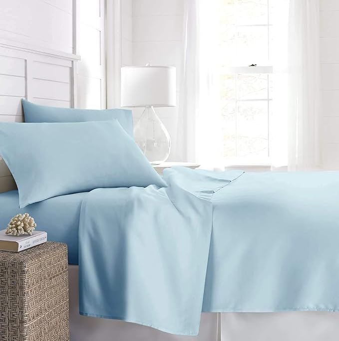Beckham Hotel Collection Queen Fitted Sheet, Set of 2 Sheets with Deep Pockets, Sky Blue